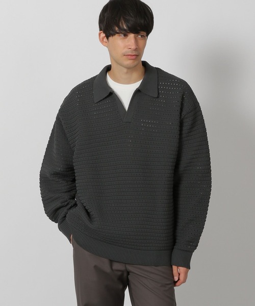 LAKOLE（ラコレ）の「透かし編みポロニット / 284368（ニット/セーター・メンズ・チャコールグレー/アイボリー/グリーン・MEDIUM/LARGE）」の13枚目の写真