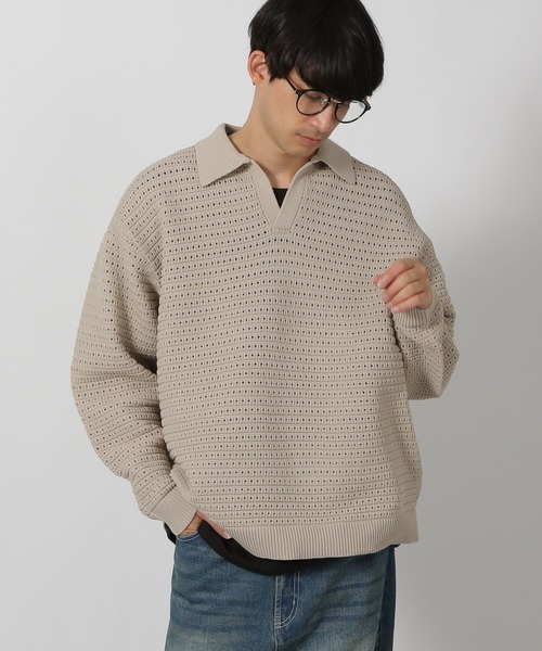 LAKOLE（ラコレ）の「透かし編みポロニット / 284368（ニット/セーター・メンズ・チャコールグレー/アイボリー/グリーン・MEDIUM/LARGE）」の19枚目の写真
