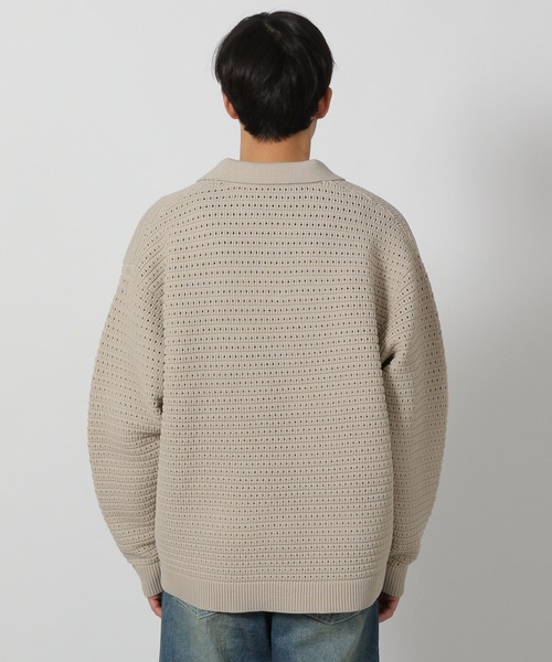 LAKOLE（ラコレ）の「透かし編みポロニット / 284368（ニット/セーター・メンズ・チャコールグレー/アイボリー/グリーン・MEDIUM/LARGE）」の6枚目の写真