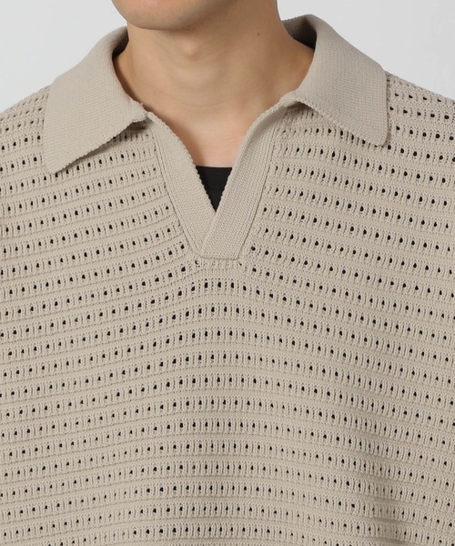 LAKOLE（ラコレ）の「透かし編みポロニット / 284368（ニット/セーター・メンズ・チャコールグレー/アイボリー/グリーン・MEDIUM/LARGE）」の7枚目の写真