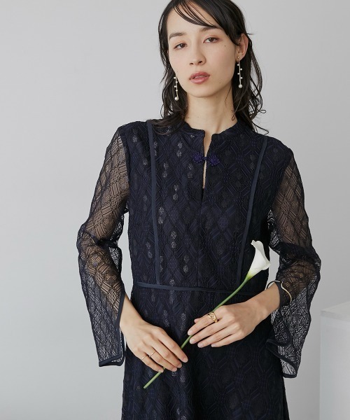 Callarus(カラルス)の「チャイナボタンパイピング切替デザインワンピースドレス〔Callarus〕(ドレス・レディース・ブラック/ネイビー・L/M/LL)」の15枚目の写真