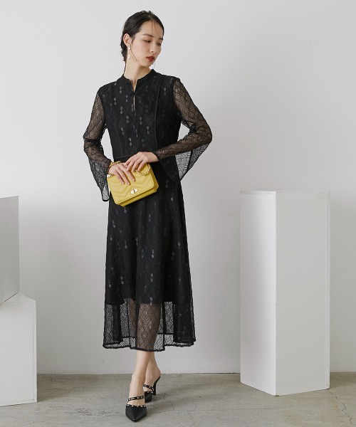 Callarus(カラルス)の「チャイナボタンパイピング切替デザインワンピースドレス〔Callarus〕(ドレス・レディース・ブラック/ネイビー・L/M/LL)」の16枚目の写真