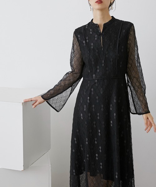 Callarus(カラルス)の「チャイナボタンパイピング切替デザインワンピースドレス〔Callarus〕(ドレス・レディース・ブラック/ネイビー・L/M/LL)」の22枚目の写真