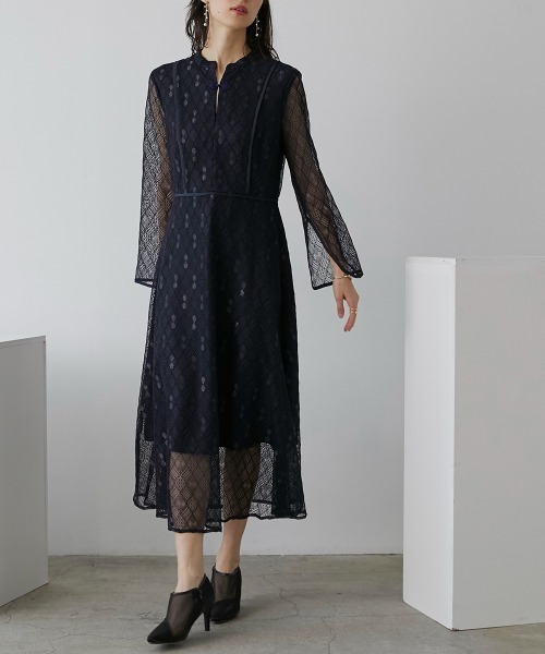 Callarus(カラルス)の「チャイナボタンパイピング切替デザインワンピースドレス〔Callarus〕(ドレス・レディース・ブラック/ネイビー・L/M/LL)」の9枚目の写真