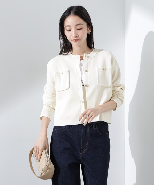 NANO universe（ナノユニバース）の「洗濯機洗可UVカット総針ニットカーディガン（カーディガン/ボレロ・レディース・オフホワイト/ブラック/ライトグレー・FREE）」の4枚目の写真