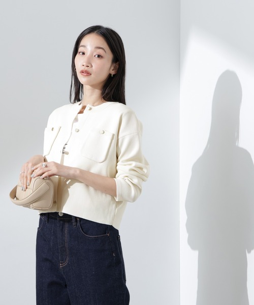 NANO universe（ナノユニバース）の「洗濯機洗可UVカット総針ニットカーディガン（カーディガン/ボレロ・レディース・オフホワイト/ブラック/ライトグレー・FREE）」の5枚目の写真