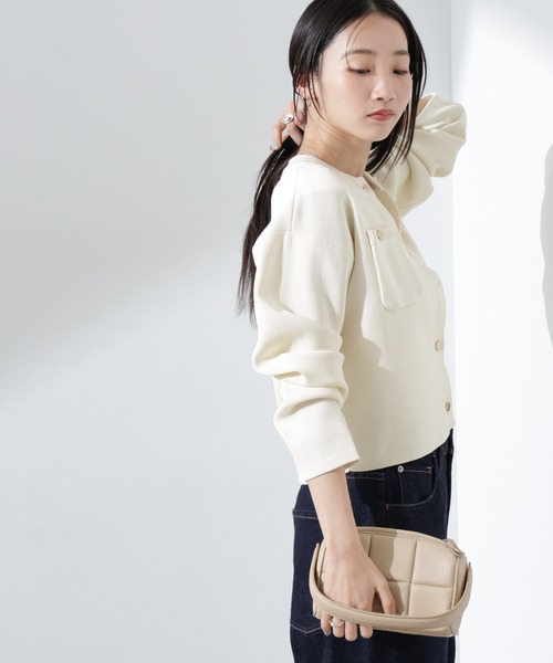 NANO universe（ナノユニバース）の「洗濯機洗可UVカット総針ニットカーディガン（カーディガン/ボレロ・レディース・オフホワイト/ブラック/ライトグレー・FREE）」の6枚目の写真