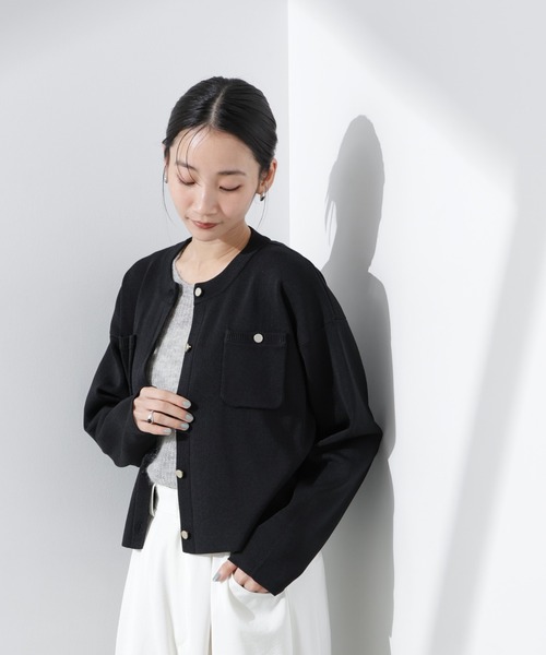 NANO universe（ナノユニバース）の「洗濯機洗可UVカット総針ニットカーディガン（カーディガン/ボレロ・レディース・オフホワイト/ブラック/ライトグレー・FREE）」の19枚目の写真