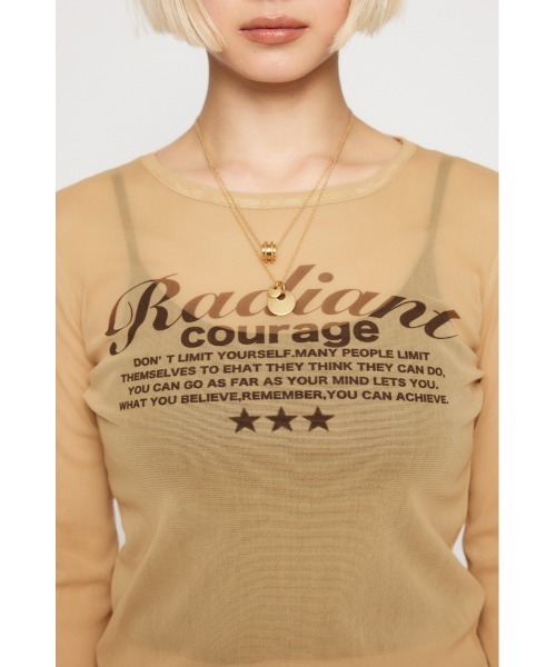 LAGUA GEM（ラグアジェム）の「SHEER LOGO PRINT トップス（Tシャツ/カットソー・レディース・ベージュ/ホワイト/ピンク/ブラック・FREE）」の20枚目の写真