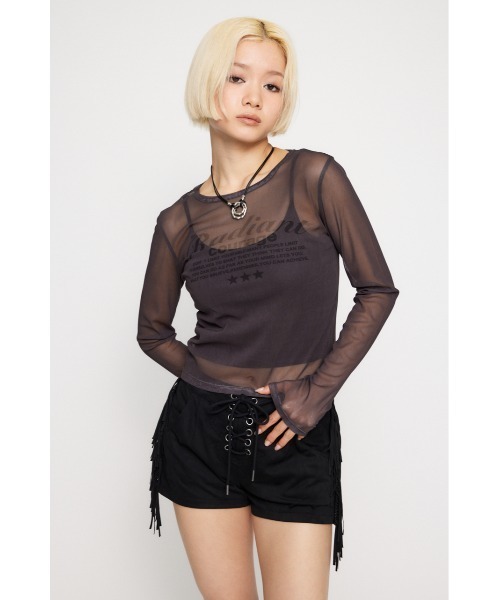 LAGUA GEM（ラグアジェム）の「SHEER LOGO PRINT トップス（Tシャツ/カットソー・レディース・ベージュ/ホワイト/ピンク/ブラック・FREE）」の8枚目の写真