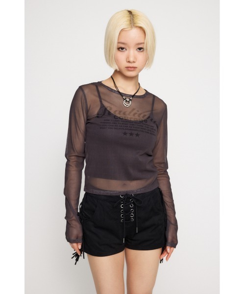 LAGUA GEM（ラグアジェム）の「SHEER LOGO PRINT トップス（Tシャツ/カットソー・レディース・ベージュ/ホワイト/ピンク/ブラック・FREE）」の9枚目の写真