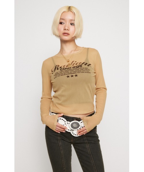 LAGUA GEM（ラグアジェム）の「SHEER LOGO PRINT トップス（Tシャツ/カットソー・レディース・ベージュ/ホワイト/ピンク/ブラック・FREE）」の13枚目の写真