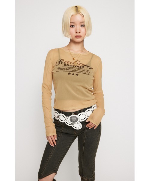 LAGUA GEM（ラグアジェム）の「SHEER LOGO PRINT トップス（Tシャツ/カットソー・レディース・ベージュ/ホワイト/ピンク/ブラック・FREE）」の14枚目の写真