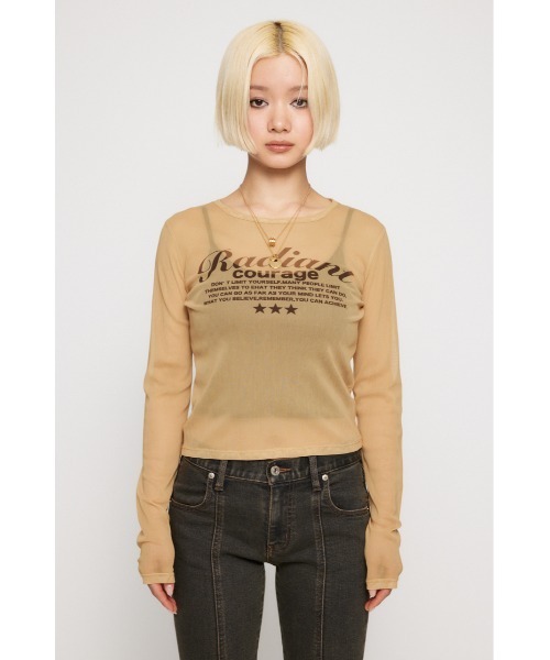 LAGUA GEM（ラグアジェム）の「SHEER LOGO PRINT トップス（Tシャツ/カットソー・レディース・ベージュ/ホワイト/ピンク/ブラック・FREE）」の16枚目の写真