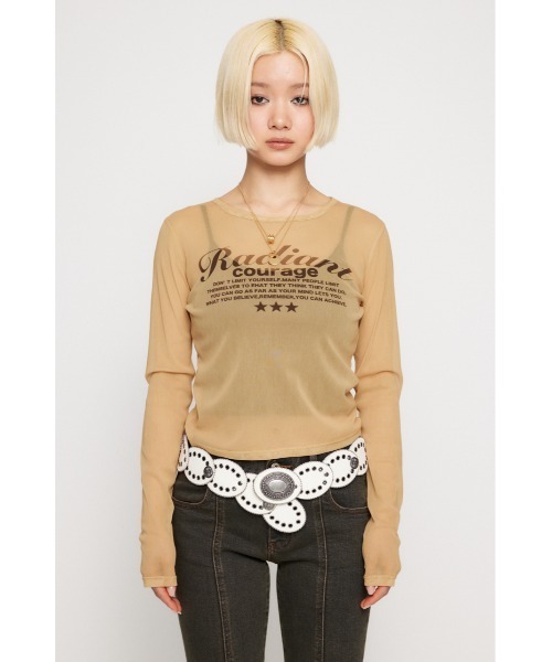 LAGUA GEM（ラグアジェム）の「SHEER LOGO PRINT トップス（Tシャツ/カットソー・レディース・ベージュ/ホワイト/ピンク/ブラック・FREE）」の12枚目の写真