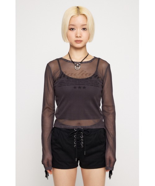 LAGUA GEM（ラグアジェム）の「SHEER LOGO PRINT トップス（Tシャツ/カットソー・レディース・ベージュ/ホワイト/ピンク/ブラック・FREE）」の7枚目の写真