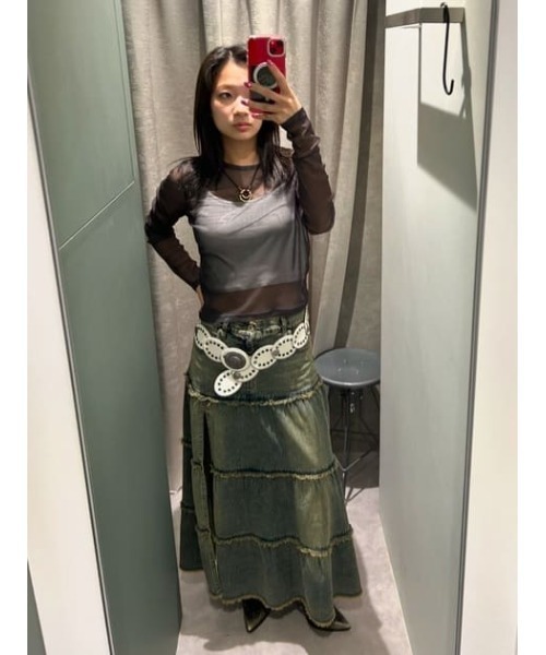 LAGUA GEM（ラグアジェム）の「SHEER LOGO PRINT トップス（Tシャツ/カットソー・レディース・ベージュ/ホワイト/ピンク/ブラック・FREE）」の22枚目の写真