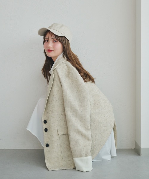 fupel（フぺル）の「spring tweed tailored jaket / スプリングツイードテーラードジャケット(setup対応可)（テーラードジャケット・レディース・ブラウン系その他/ライトベージュ・FREE）」の13枚目の写真