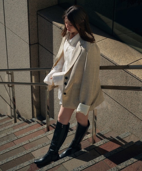 fupel（フぺル）の「spring tweed tailored jaket / スプリングツイードテーラードジャケット(setup対応可)（テーラードジャケット・レディース・ブラウン系その他/ライトベージュ・FREE）」の6枚目の写真