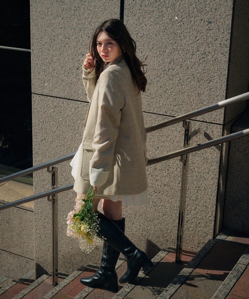 fupel（フぺル）の「spring tweed tailored jaket / スプリングツイードテーラードジャケット(setup対応可)（テーラードジャケット・レディース・ブラウン系その他/ライトベージュ・FREE）」の5枚目の写真