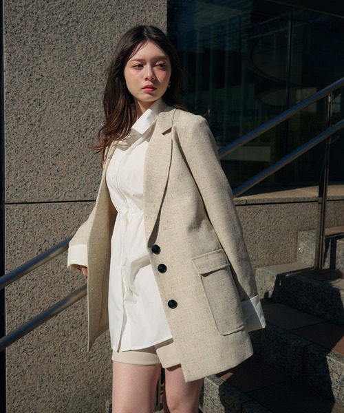 fupel（フぺル）の「spring tweed tailored jaket / スプリングツイードテーラードジャケット(setup対応可)（テーラードジャケット・レディース・ブラウン系その他/ライトベージュ・FREE）」の4枚目の写真