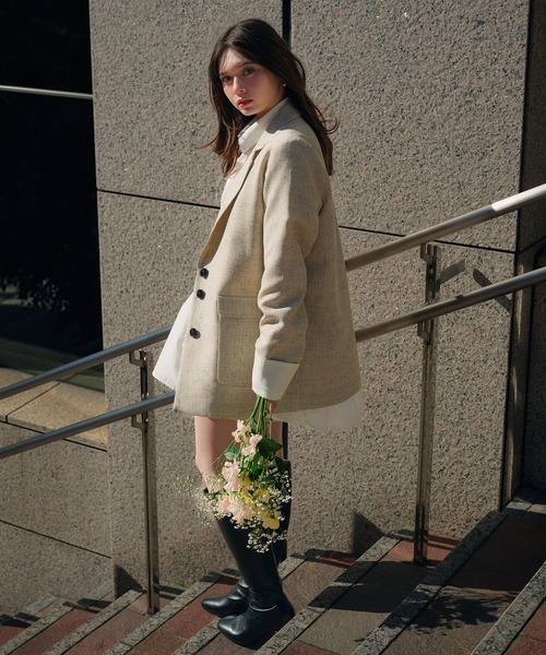 fupel（フぺル）の「spring tweed tailored jaket / スプリングツイードテーラードジャケット(setup対応可)（テーラードジャケット・レディース・ブラウン系その他/ライトベージュ・FREE）」の7枚目の写真