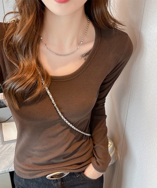 SallyLunn(サリーラン)の「Uネックシンプルロンティー(Tシャツ/カットソー・レディース・ホワイト/ブラック/ブラウン/ライトベージュ・MEDIUM/LARGE)」の8枚目の写真