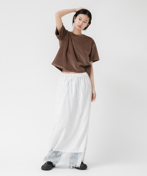HEILIS(ヘイリス)の「レース刺繍フラワーロングスカート / タイト スリット ロング丈 ブラック ホワイト(スカート・レディース・ホワイト/ブラック・FREE)」の7枚目の写真