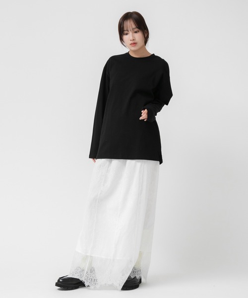 HEILIS(ヘイリス)の「レース刺繍フラワーロングスカート / タイト スリット ロング丈 ブラック ホワイト(スカート・レディース・ホワイト/ブラック・FREE)」の18枚目の写真
