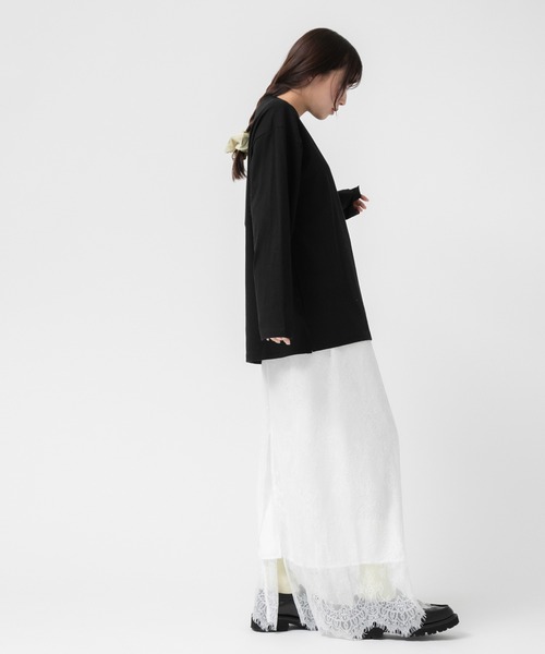HEILIS(ヘイリス)の「レース刺繍フラワーロングスカート / タイト スリット ロング丈 ブラック ホワイト(スカート・レディース・ホワイト/ブラック・FREE)」の20枚目の写真