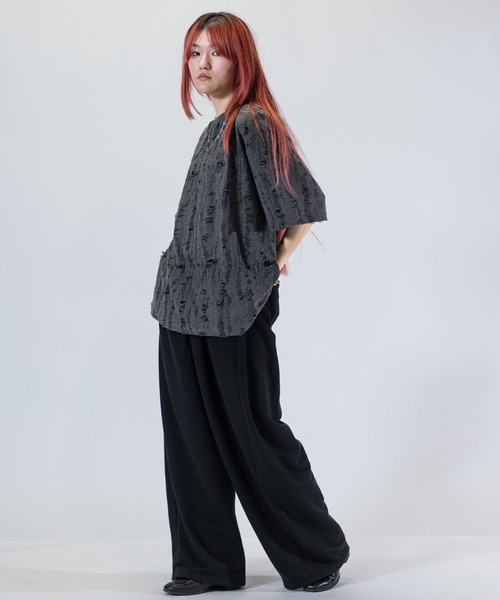 Naive magic（ナイーブマジック）の「【a】〔Naive Magic〕ダメージ加工 ビッグシルエット クルーネックTシャツ（Tシャツ/カットソー・メンズ・グレー/ブラック・LARGE/MEDIUM）」の18枚目の写真