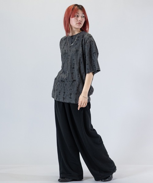 Naive magic（ナイーブマジック）の「【a】〔Naive Magic〕ダメージ加工 ビッグシルエット クルーネックTシャツ（Tシャツ/カットソー・メンズ・グレー/ブラック・LARGE/MEDIUM）」の19枚目の写真