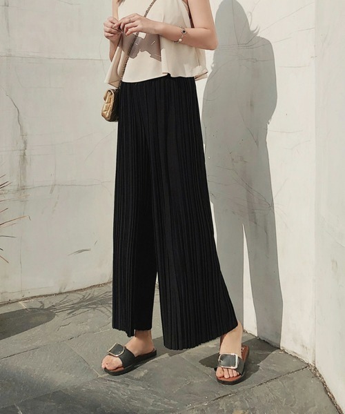 SEU（エスイーユー）の「セミワイドパンツ プリーツパンツ 美脚 エアリーに揺れる 裾フレアプリーツパンツ ワイドパンツ イージーパンツ スラックス オフィスカジュアル（その他パンツ・レディース・グレー/ブルー/ベージュ/ネイビー/チャコール/ブラック・フリー）」の12枚目の写真