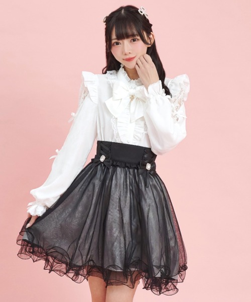 Secret Honey（シークレットハニー）の「サイドレースアップチュールスカート（スカート・レディース・ブラック/グレー・MEDIUM）」の2枚目の写真