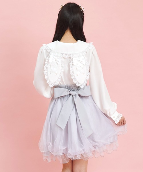 Secret Honey（シークレットハニー）の「サイドレースアップチュールスカート（スカート・レディース・ブラック/グレー・MEDIUM）」の5枚目の写真