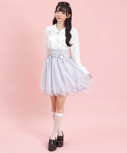 Secret Honey（シークレットハニー）の「サイドレースアップチュールスカート（スカート・レディース・ブラック/グレー・MEDIUM）」の3枚目の写真