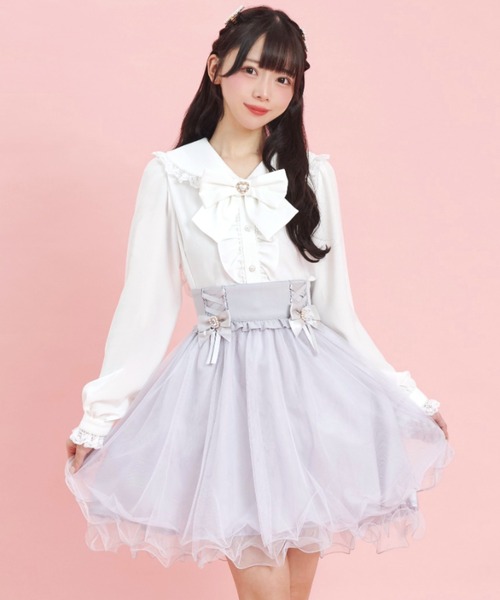 Secret Honey（シークレットハニー）の「サイドレースアップチュールスカート（スカート・レディース・ブラック/グレー・MEDIUM）」の4枚目の写真