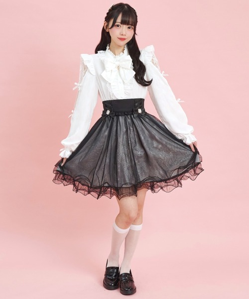 Secret Honey（シークレットハニー）の「サイドレースアップチュールスカート（スカート・レディース・ブラック/グレー・MEDIUM）」の6枚目の写真