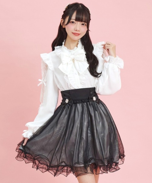 Secret Honey（シークレットハニー）の「サイドレースアップチュールスカート（スカート・レディース・ブラック/グレー・MEDIUM）」の7枚目の写真