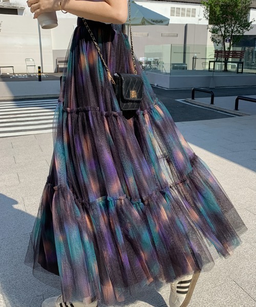 Diosfront（ディオスフロント）の「マーブルカラーティアードフリルチュールスカート（スカート・レディース・パープル系その他/レッド系その他・FREE）」の17枚目の写真