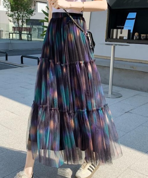Diosfront（ディオスフロント）の「マーブルカラーティアードフリルチュールスカート（スカート・レディース・パープル系その他/レッド系その他・FREE）」の18枚目の写真