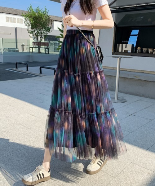 Diosfront（ディオスフロント）の「マーブルカラーティアードフリルチュールスカート（スカート・レディース・パープル系その他/レッド系その他・FREE）」の3枚目の写真