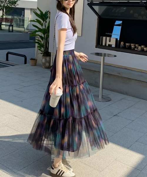Diosfront（ディオスフロント）の「マーブルカラーティアードフリルチュールスカート（スカート・レディース・パープル系その他/レッド系その他・FREE）」の6枚目の写真