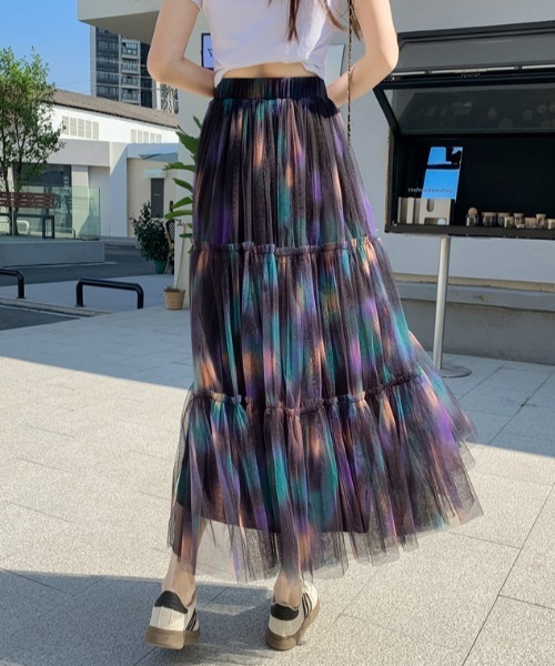 Diosfront（ディオスフロント）の「マーブルカラーティアードフリルチュールスカート（スカート・レディース・パープル系その他/レッド系その他・FREE）」の7枚目の写真