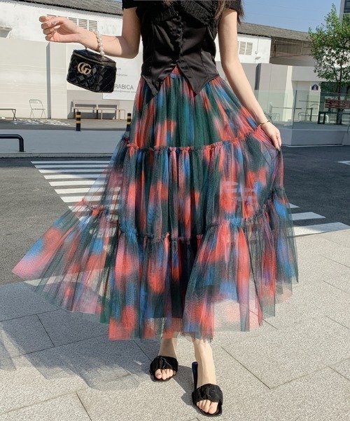 Diosfront（ディオスフロント）の「マーブルカラーティアードフリルチュールスカート（スカート・レディース・パープル系その他/レッド系その他・FREE）」の9枚目の写真