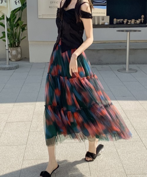 Diosfront（ディオスフロント）の「マーブルカラーティアードフリルチュールスカート（スカート・レディース・パープル系その他/レッド系その他・FREE）」の11枚目の写真