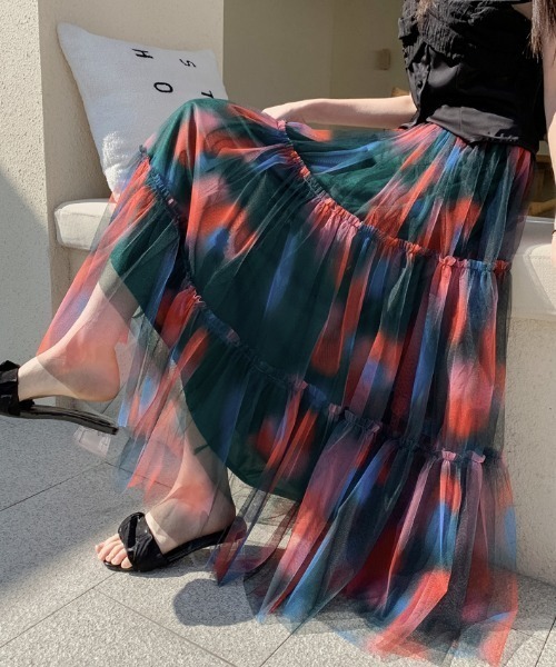 Diosfront（ディオスフロント）の「マーブルカラーティアードフリルチュールスカート（スカート・レディース・パープル系その他/レッド系その他・FREE）」の19枚目の写真