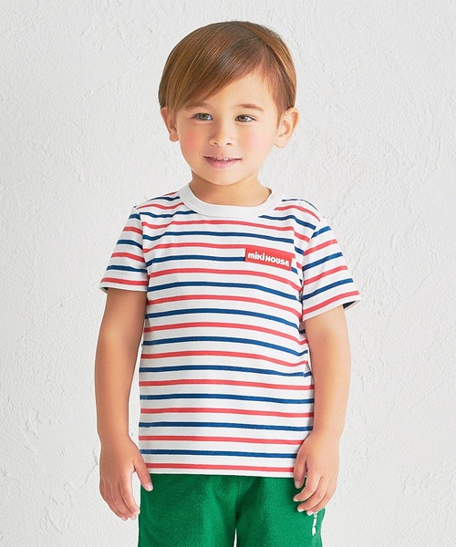 MIKI HOUSE(ミキハウス)の「【WEB限定】ボーダー半袖Tシャツ(Tシャツ/カットソー・キッズ・マルチ/グレー/レッド系その他・140cm/150cm/80cm/90cm/110cm/100cm/130cm/120cm)」の3枚目の写真