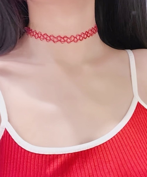 MASHIRO（マシロ）の「【MASHIRO】ワイヤータトゥーチョーカー/Y2K 平成ギャル 推しカラー（MA/EK277）（チョーカー・レディース・パープル/イエロー/レッド/ピンク/グリーン/グレー/ブルー/クリア/ブラック/ライトブルー/ライトピンク/その他/シルバー・FREE）」の10枚目の写真