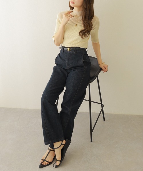 LAULEN(ローレン)の「sheer design half sleeve lib knit /ハイネックシアー切り替えハーフスリーブリブニット(ニット/セーター・レディース・アイボリー/グレー/ブラック・FREE)」の17枚目の写真